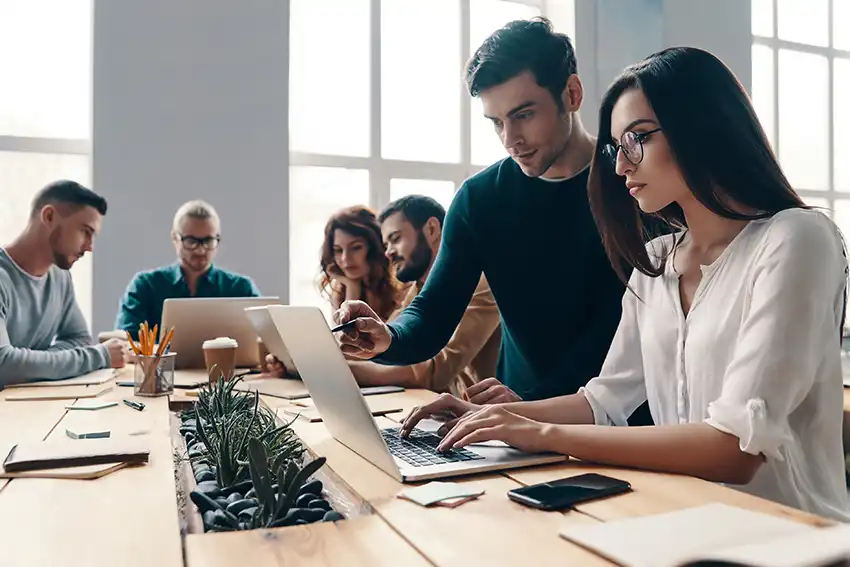 People at computer working